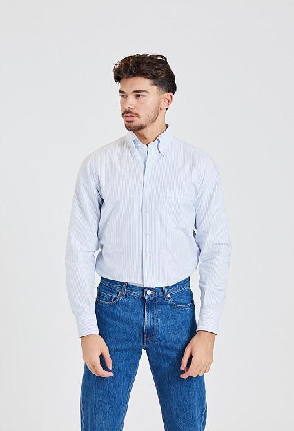 Ticking Stripe Button Down Oxford Shirt Blue