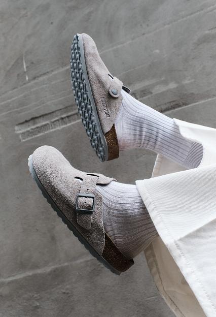 Birkenstock Boston Suede Leather Stone Coin