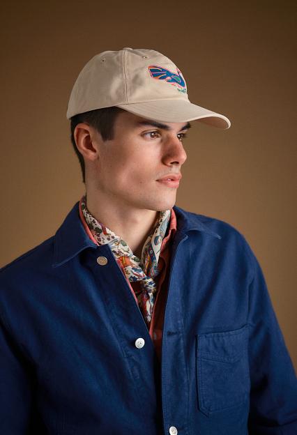 Drakes Peacock Emroidered Baseball Cap Ecru