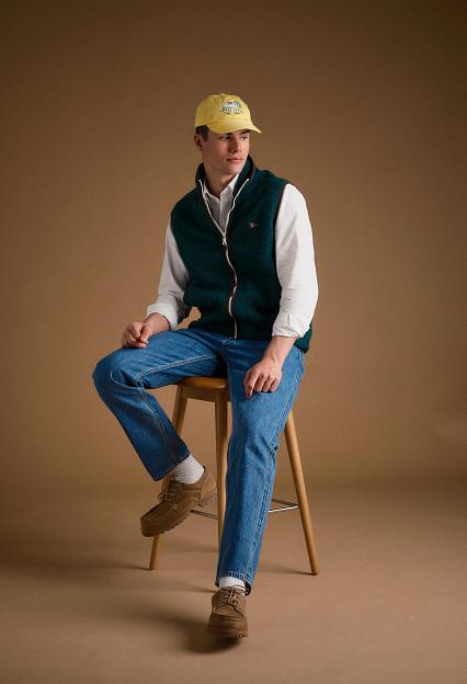 Drakes Boucle Wool Zip Fleece Vest Green