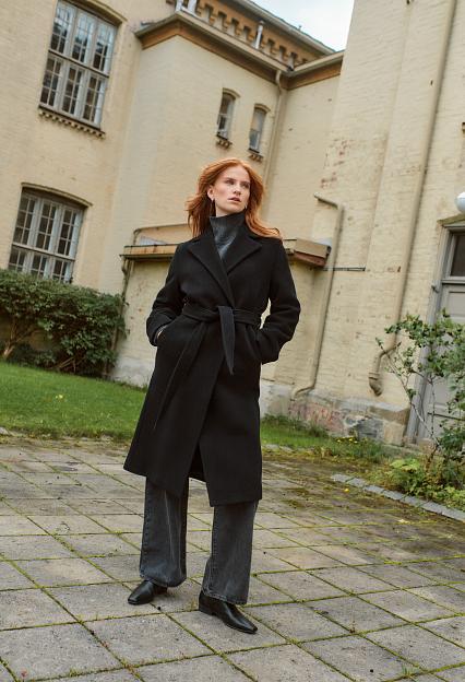 Filippa K Soft Wool Belted Coat Black