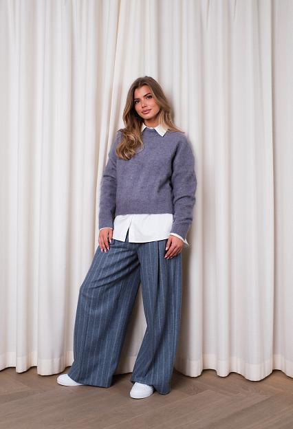Filippa K Wide Pleated Striped Trousers Grey Blue Stripe