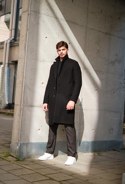 Men Overcoat Boiled Wool Black