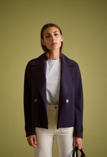 Harris Wharf London Women Cropped Peacoat Scuba Navy Blue
