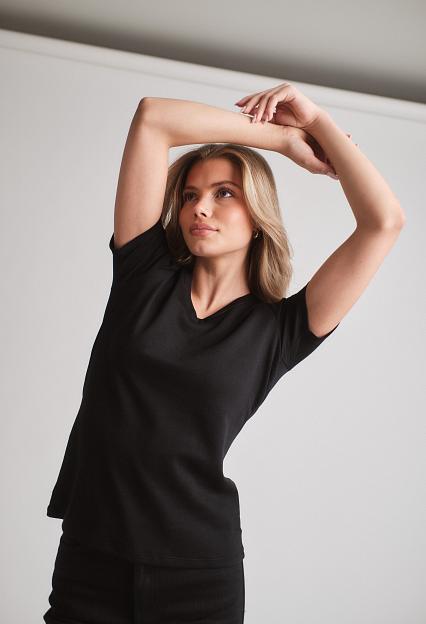 Julie Josephine V-Neck Cotton Jersey Tee Black