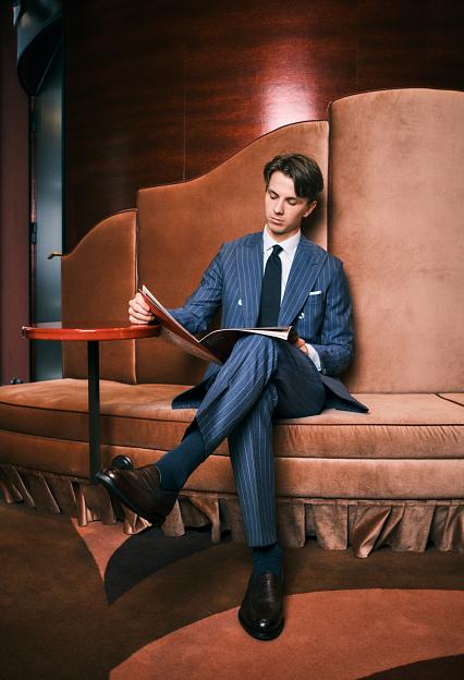 Onesto Vicenza Suit Tropical Pinstripe Blue