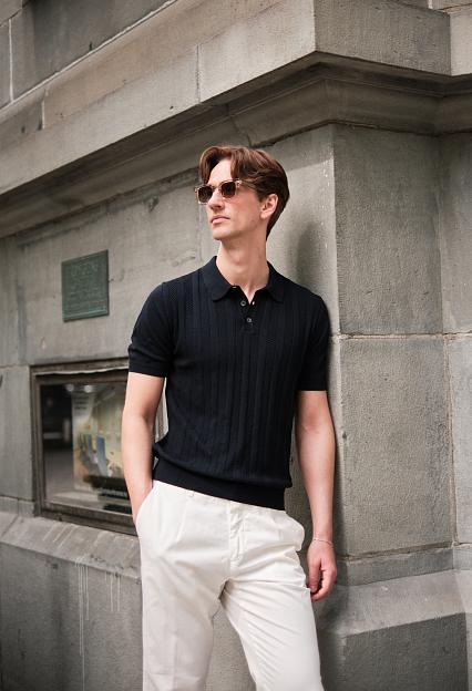 Oscar Jacobson Barto Stripe Poloshirt Night Blue
