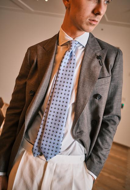LARDINI Double Breasted Wool and Silk Jacket Brown