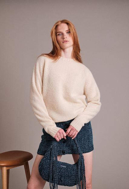 Harley of Scotland W Shaggy Brush Lambswool Sweater Cream