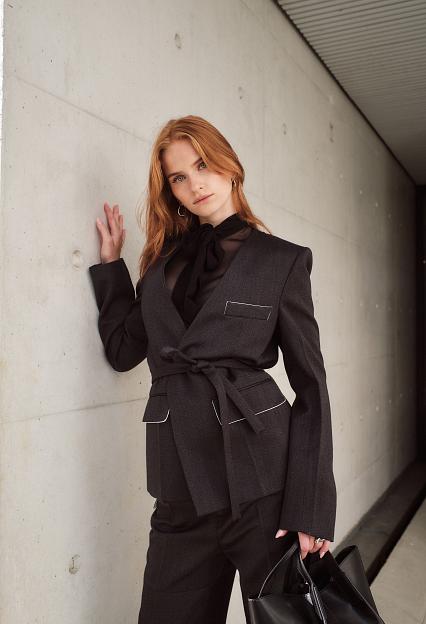 Victoria Beckham Shrunken Collarless Jacket Charcoal