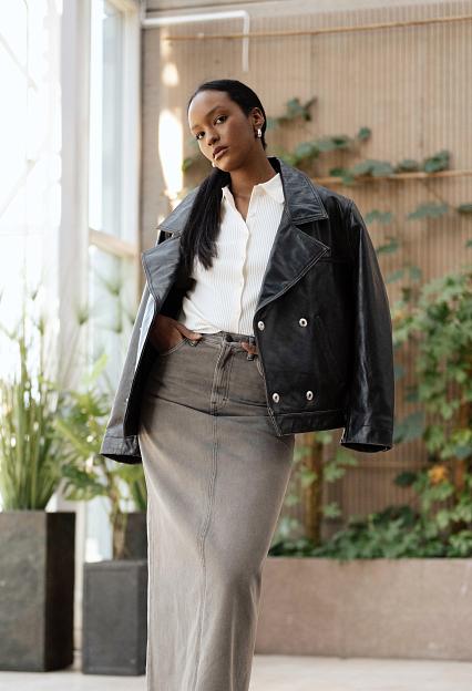 Victoria Beckham Oversized Leather Jacket Black/Taupe