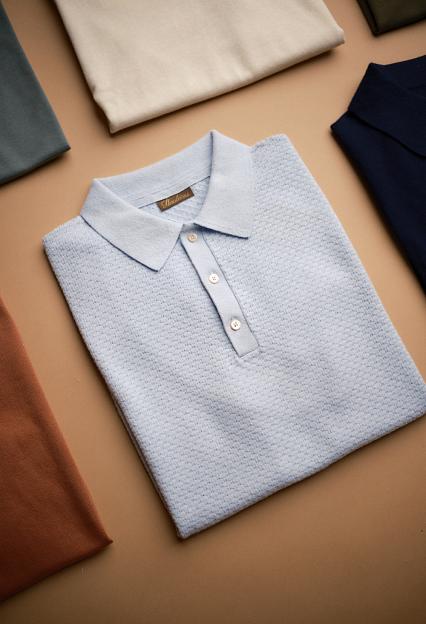 Stenströms Textured Polo Shirt Light Blue