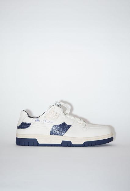 Low Top Leather Sneakers White/Blue 08STHLM Low Pop M