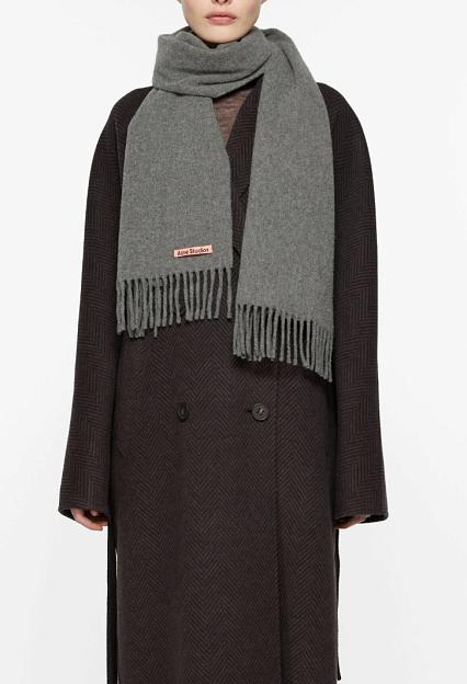 Acne Studios Fringe Wool Scarf Skinny Grey Melange FN-UX-SCAR000219