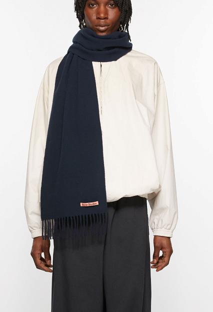 Acne Studios Fringe Wool Scarf Skinny Navy Blue FN-UX-SCAR000219