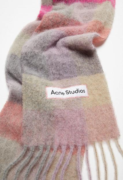 Acne Studios Mohair Checked Scarf Fuchsia/Lilac/Pink