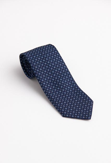 Bigi Hand Printed Silk Tie Navy