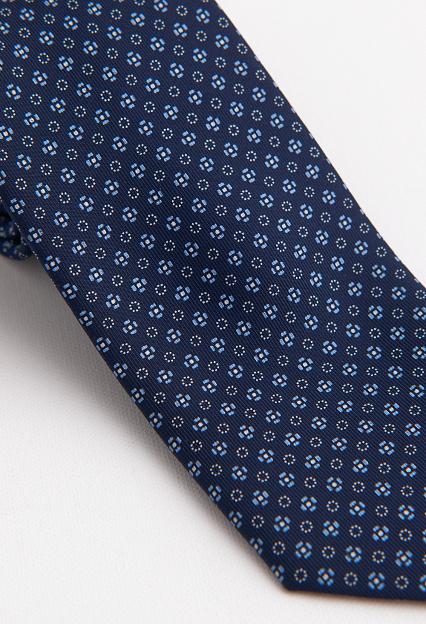 Bigi Hand Printed Silk Tie Navy