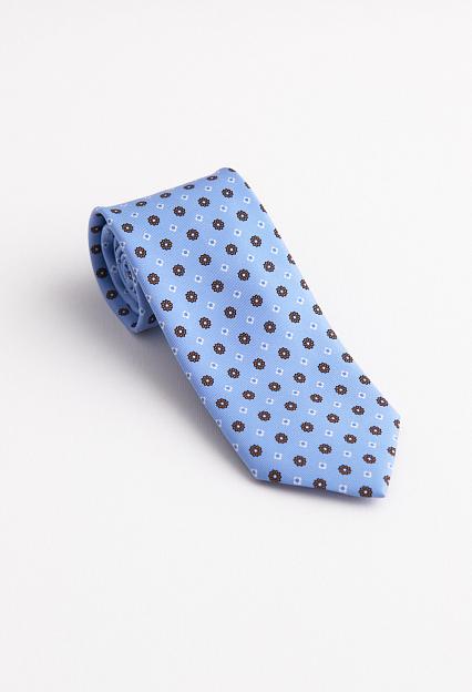 Bigi Hand Printed Silk Tie Sky Blue