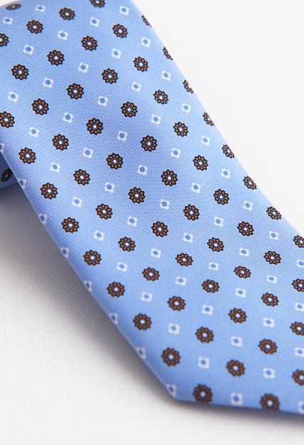 Bigi Hand Printed Silk Tie Sky Blue