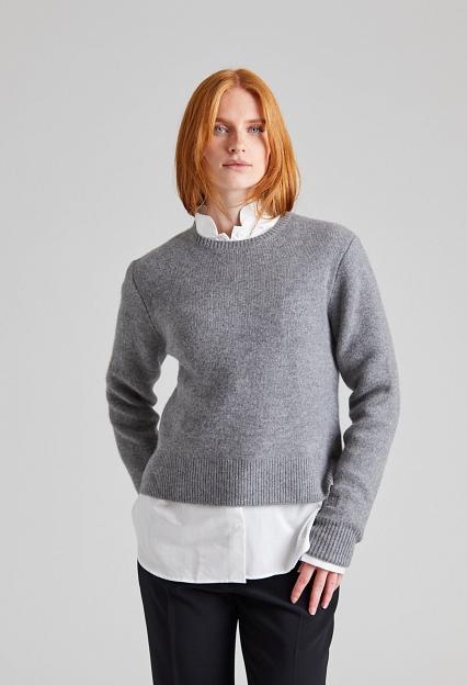 Cropped Crew-Neck Knit Grey Melange