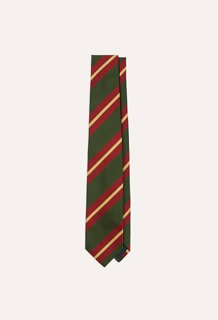 Drakes Sandwich Stripe Mogador Tie Green/Red