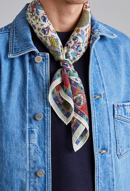Drakes Floral Moghul Bandana Ecru, Navy & Magenta