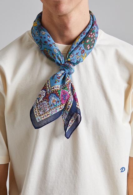 Drakes Floral Moghul Bandana Navy, Blue & Magenta