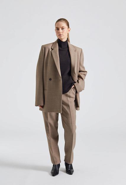 Toteme Double-Breasted Low-Waist Tailored Suit Oat Melange
