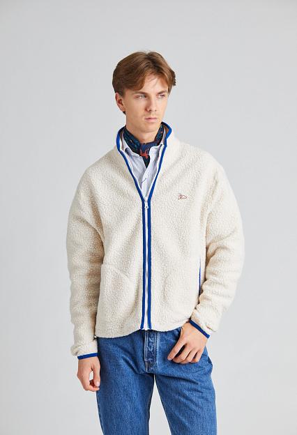 Drakes Boucle Wool Zip Fleece Jacket Ecru