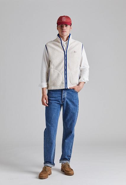 Drakes Boucle Wool Zip Fleece Vest Ecru