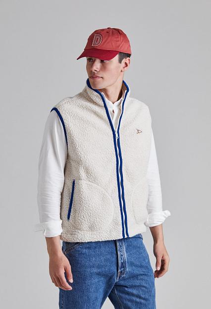 Drakes Boucle Wool Zip Fleece Vest Ecru