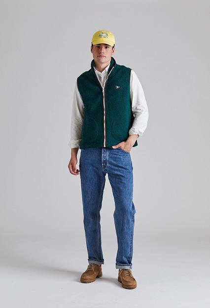 Drakes Boucle Wool Zip Fleece Vest Green