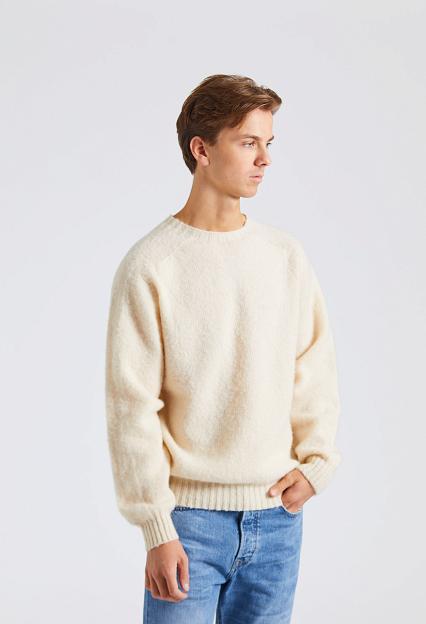 Drakes Brushed Shetland Crew Neck Jumper Cream