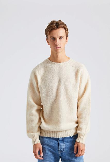 Drakes Brushed Shetland Crew Neck Jumper Cream