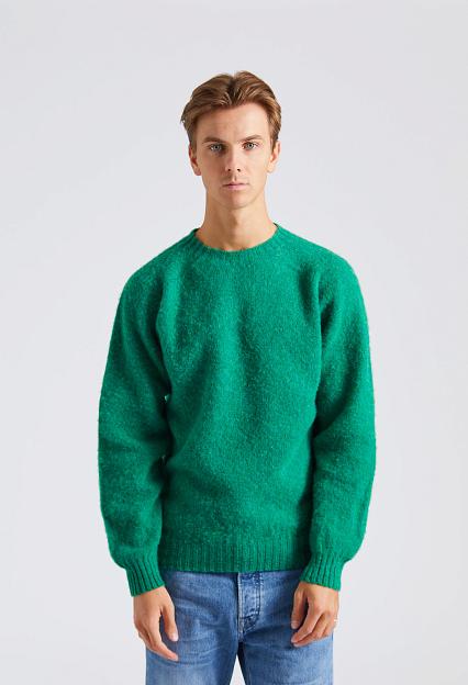 Drakes Brushed Shetland Crew Neck Jumper Pixie Green