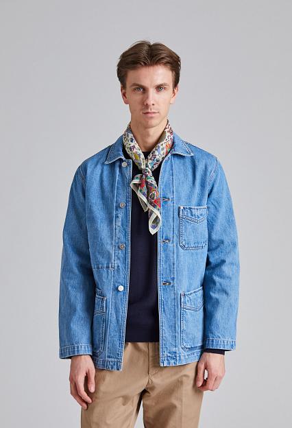 Drakes Jacket Denim Chore Bleach Wash
