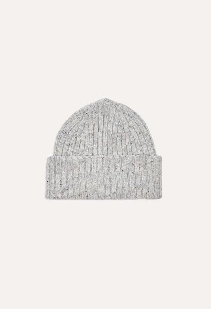 Drakes Merino Wool Ribbed Knit Beanie Ramor Grey