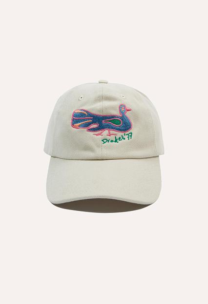 Drakes Peacock Emroidered Baseball Cap Ecru