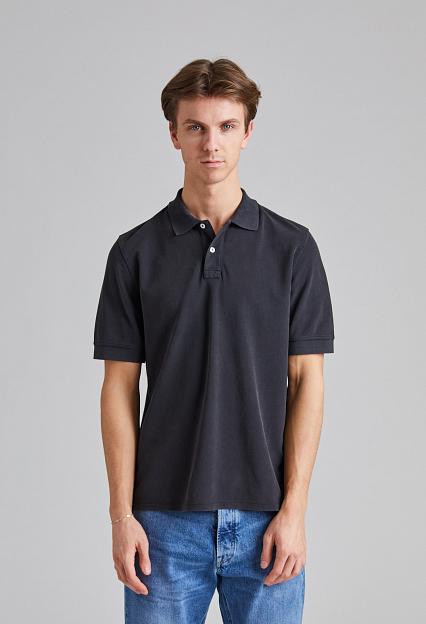 Drakes SS Washed Pique Polo Faded Black
