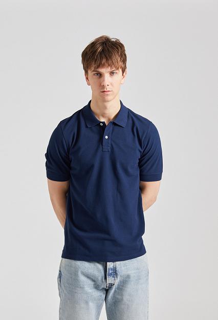 Drakes SS Washed Pique Polo Navy