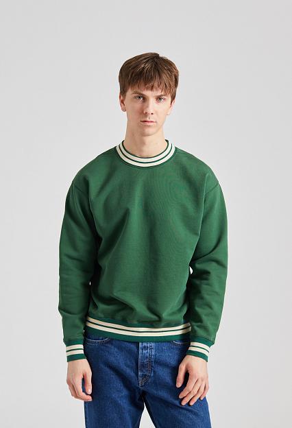Drakes Striped Rib LS Sweatshirt Green & Ecru