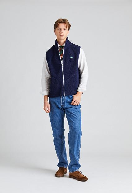 Drakes Zip Through Fleece Vest Navy