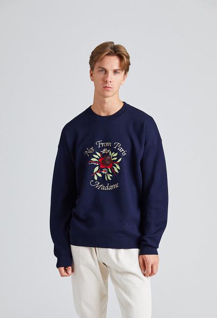 Drôle de Monsieur Le Maille Slogan Fleurs Navy