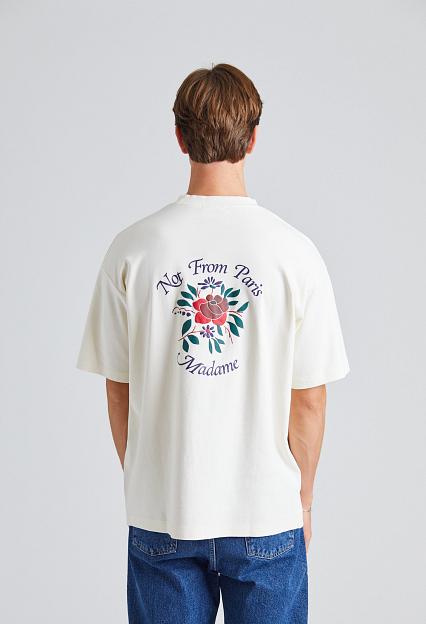 Drôle de Monsieur Le T-Shirt Slogan Fleurs Cream