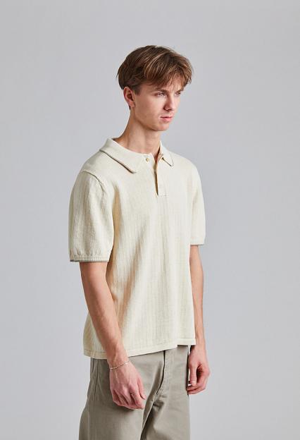Filippa K Linen Cotton Knit Polo Cream White