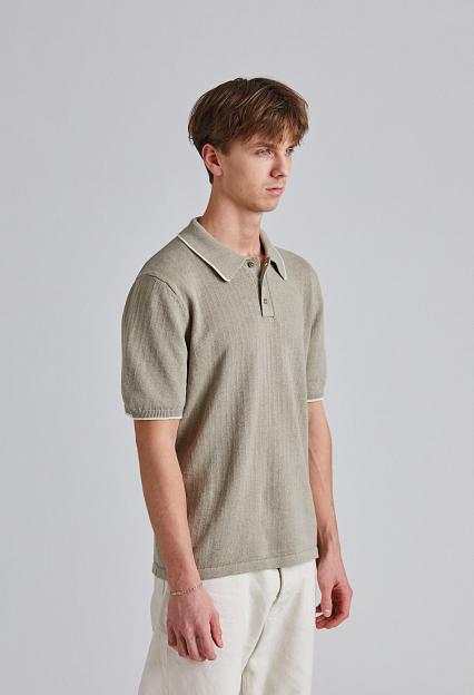 Filippa K Linen Cotton Knit Polo Moss Grey