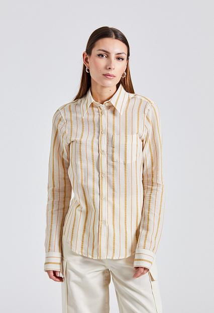 Filippa K Seersucker Stripe Shirt Chalk White Caramel