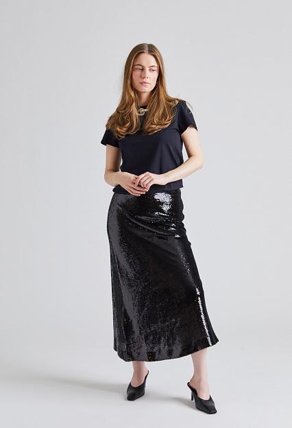FWSS Bias Cut Sequin Skirt Jet Black 