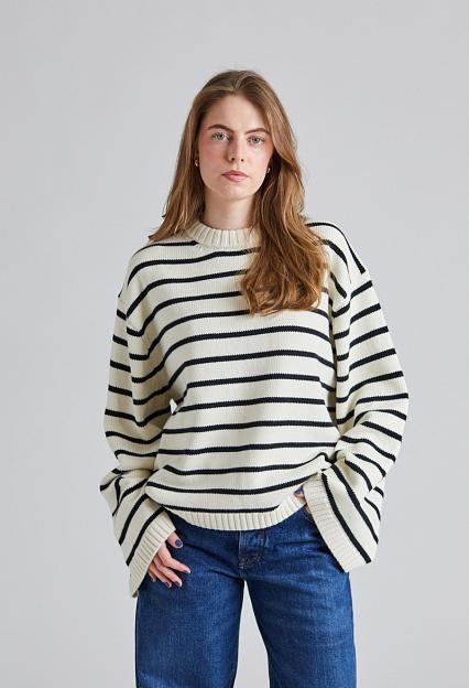 FWSS Cape Cod Cotton Sweater Cream Black Stripe